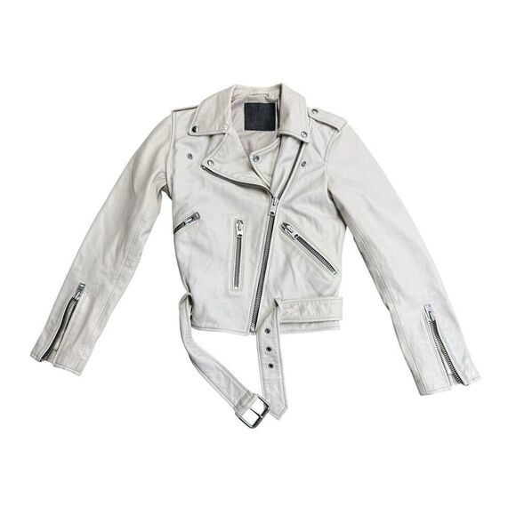 All Saints Off-White Leather Moto Jacket - Picture 3 of 13